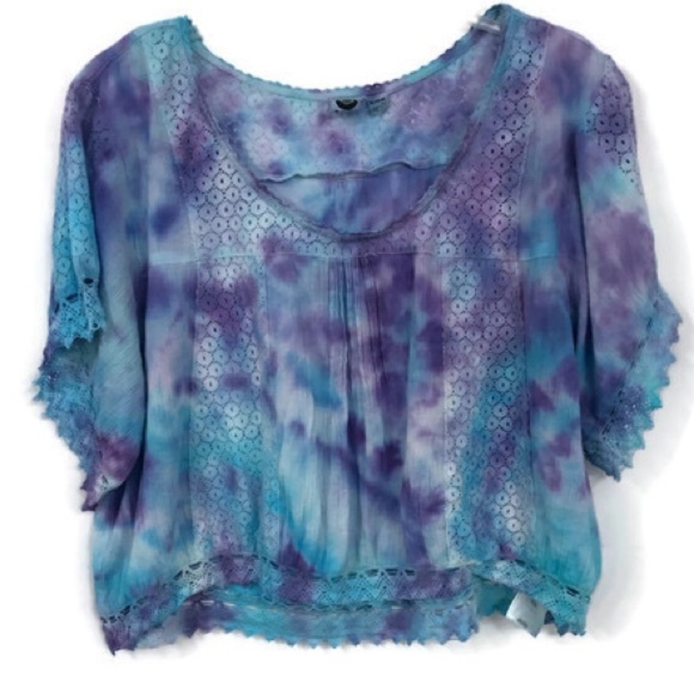 ROXY CROPPED CROCHETED TIE DYED TOP XL